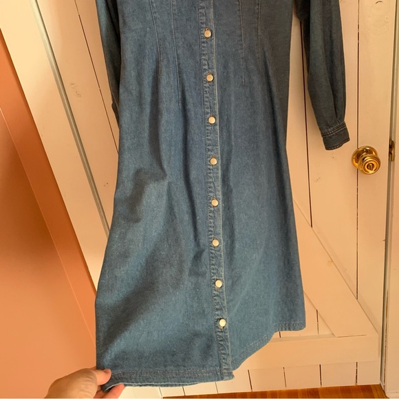 Vintage Denim Maxi Dress Button Down Perfect Western Dress 100% Cotton - Picture 9 of 14